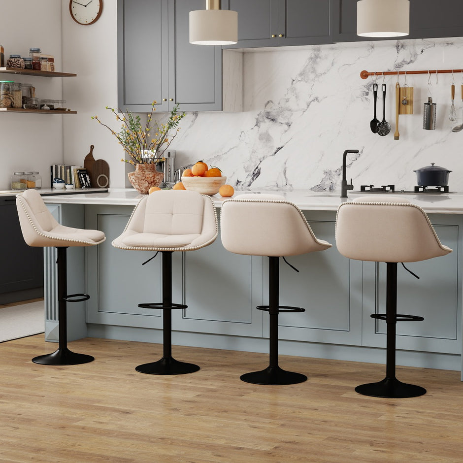 pack – Svängbar Barhöna med Justerbar Höjd och Kuddad Sitt Barstol Köksstol – 2 – Beige