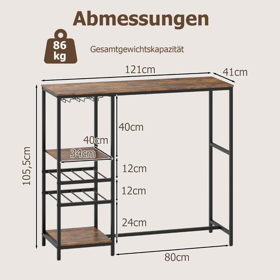 Kök – Bartabell med förvaringsfack och vinregaler glasställ Kökshylla Bar – Brun