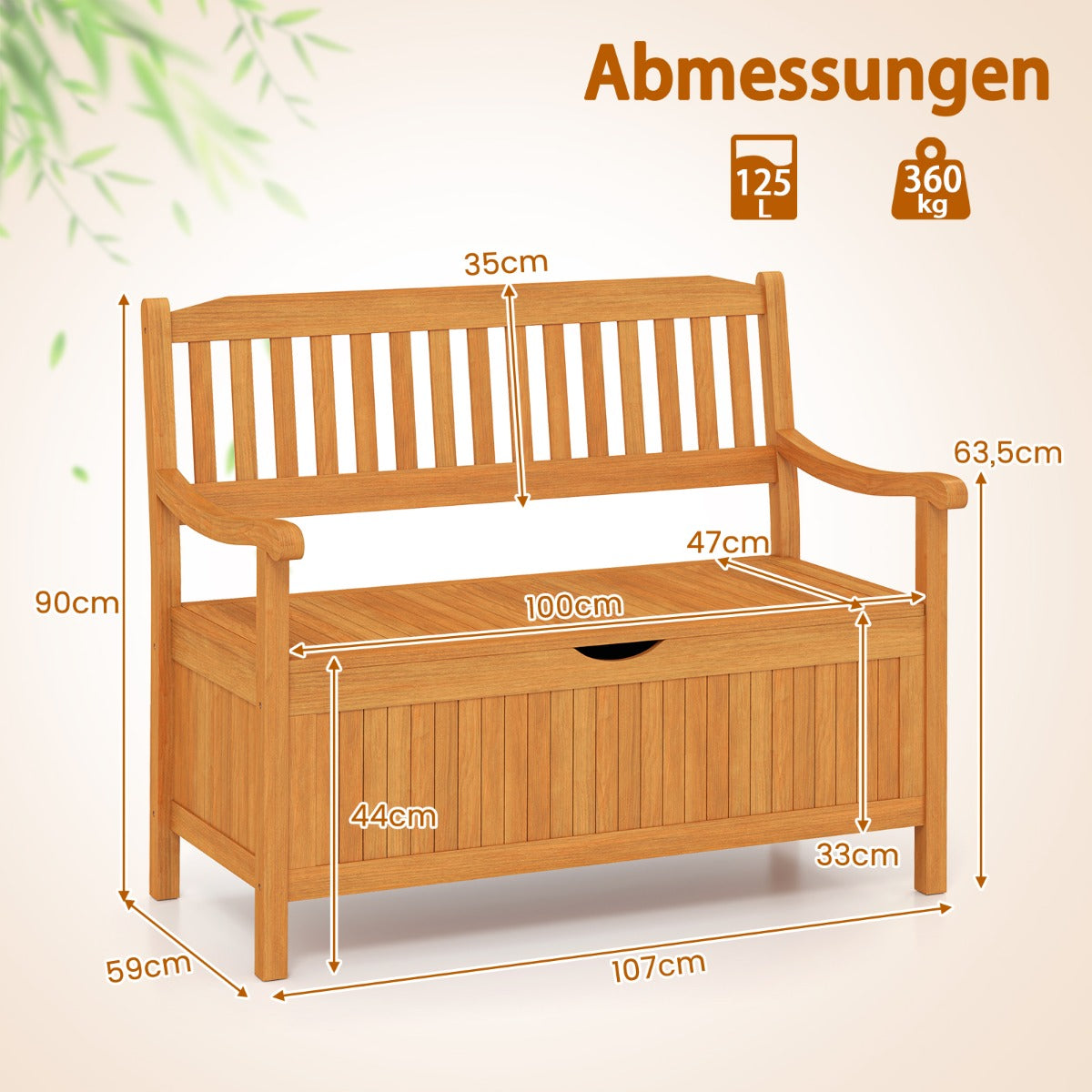 Trädbänk – med förvaring för sits upp till belastning, träbänk, balkongbänk, sittbänk – 2 360 kg – Natur