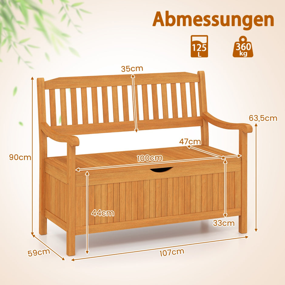 Trädbänk – med förvaring för sits upp till belastning, träbänk, balkongbänk, sittbänk – 2 360 kg – Natur