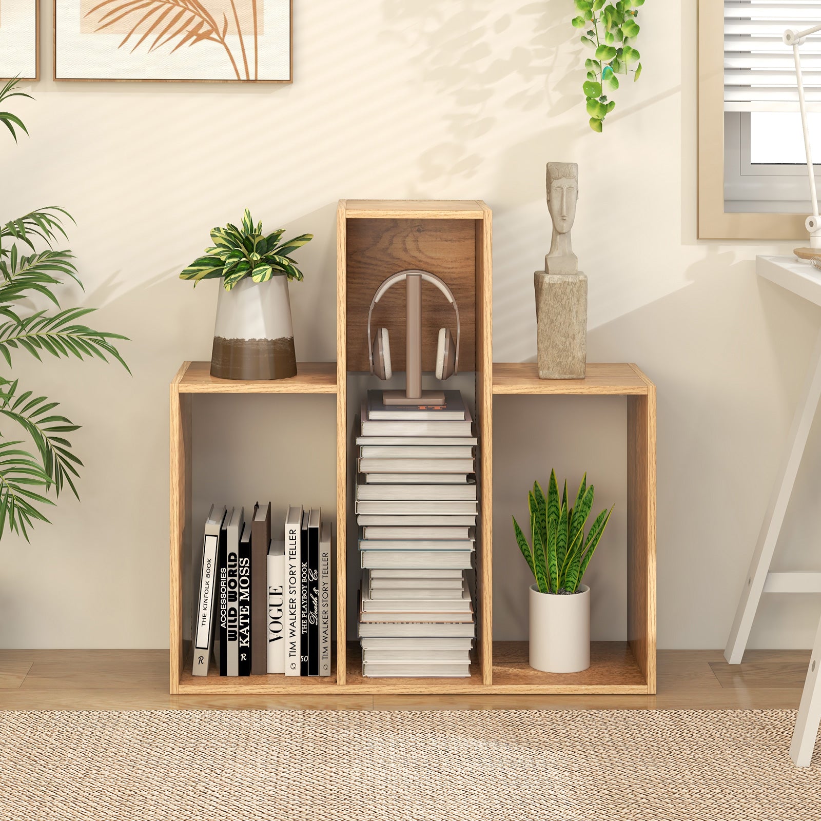 Konvexa – bokhylla med tippskydd nivåer stående rumsavdelare – 3 29,5 x 84 x 83,5 cm – Natur