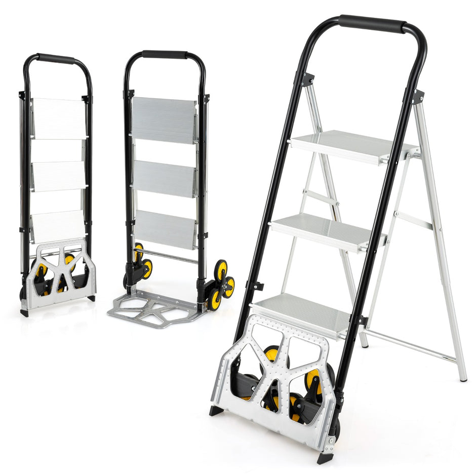 i – Ihopfällbar Kärra och Stege Aluminium stegs med Anti Slip Pedaler Tunglast Bärbar – 2 1 3 – Silver