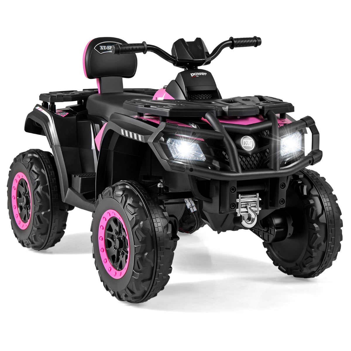 Barn – ATV 24V sitsig hjulig fyrhjuling Elfordon med motorer Mjuk start och fjädring LED lampor Musik – 2 4 4 – Rosa