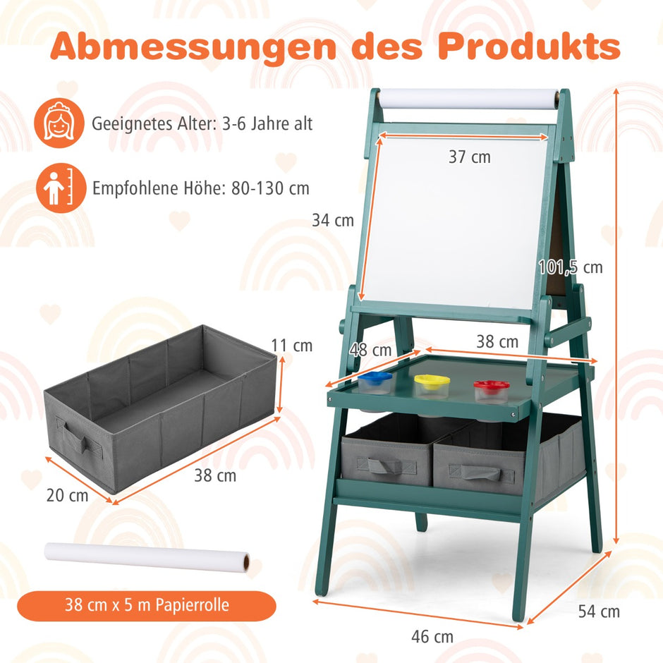 i – Barn Tafel med Pappersrulle och magnetisk Krittavla Whiteboard Dubbelsidig – 3 1 – Grön