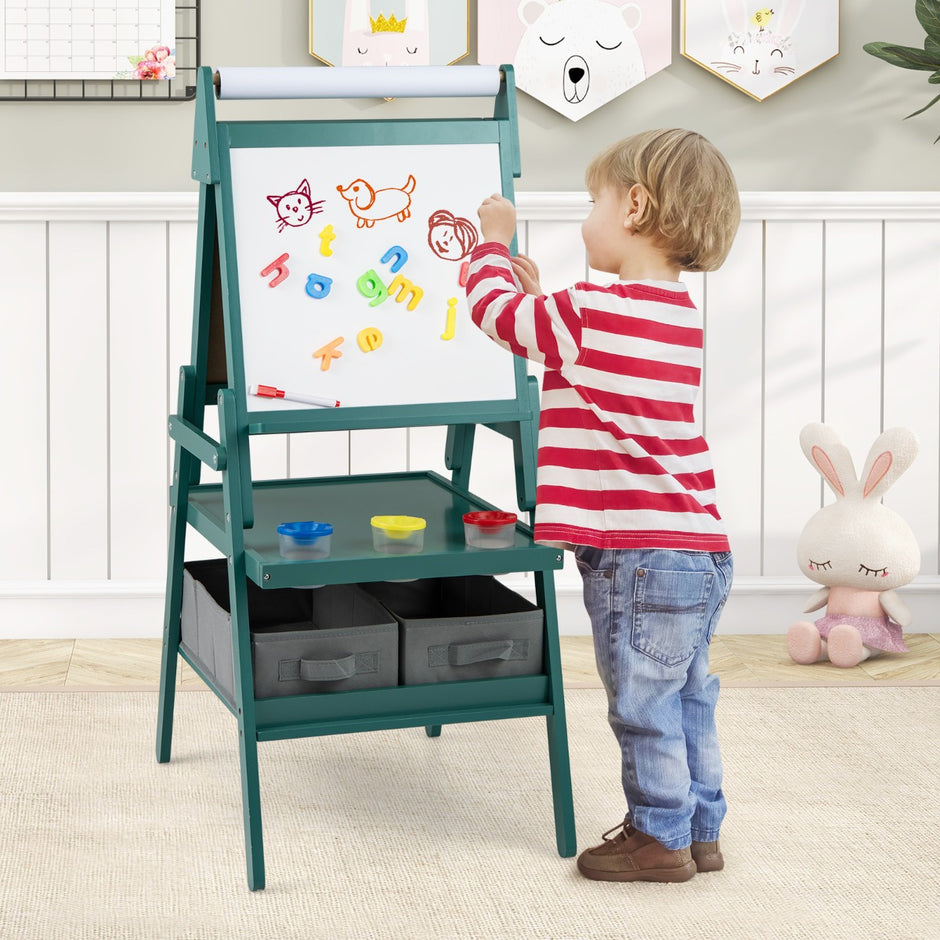 i – Barn Tafel med Pappersrulle och magnetisk Krittavla Whiteboard Dubbelsidig – 3 1 – Grön