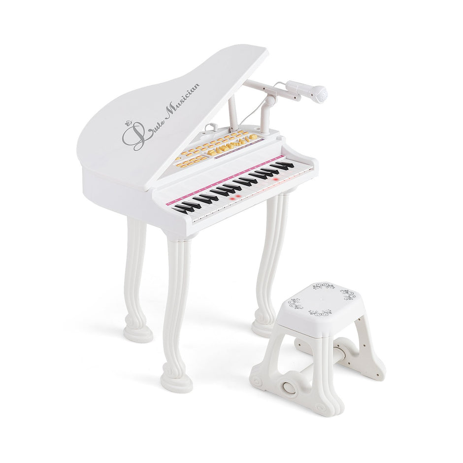 Barnkeyboard – med tangenter och pall Elektroniskt pianotangentbord – 37 47 x 37 x 70 cm – Vit