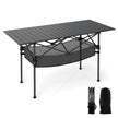 Fällbart – campingbord med rullbar aluminiumsskiva och nätkorg, fällbord – Svart