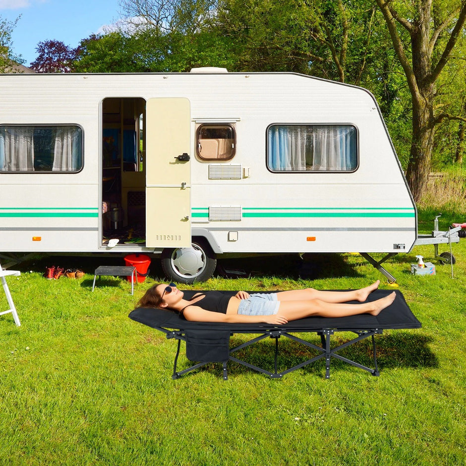 Fällbar – fältbädd för vuxna Campingbädd med punkts stödsystem Sidficka och bärväska – 10 – Svart