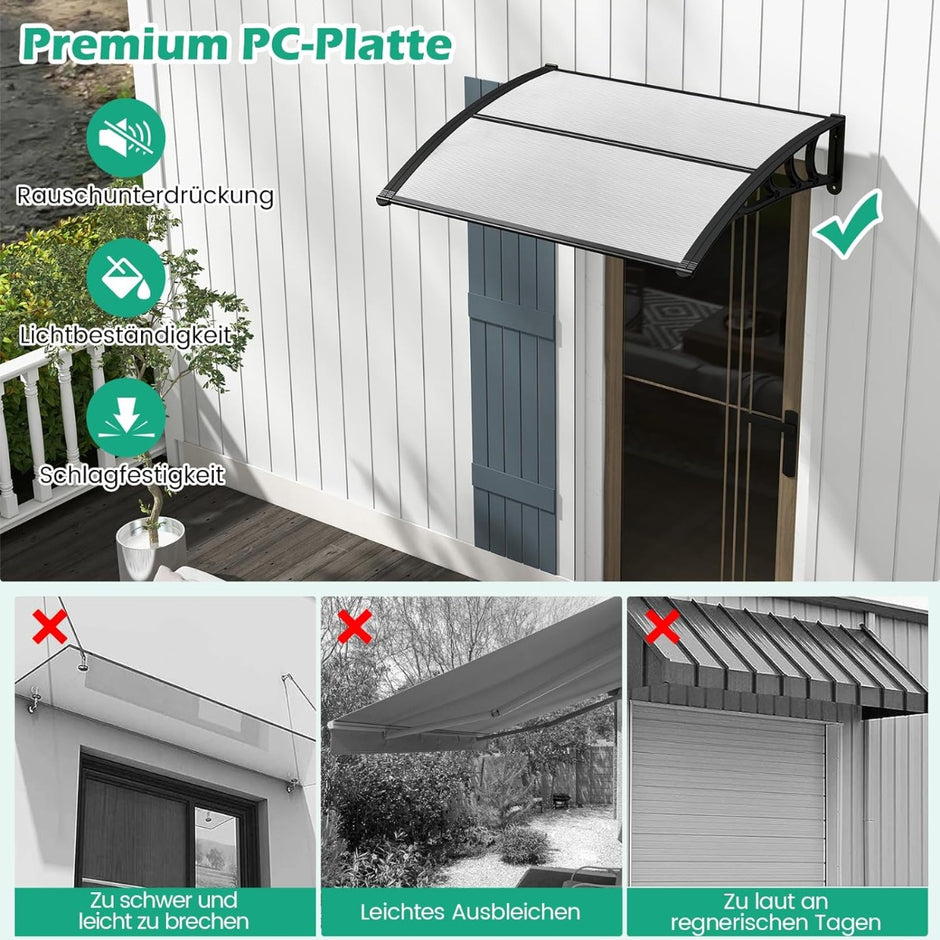 Kapell – för ytterdörrstak av aluminium och transparent polykarbonat – 102 x 99 cm – Grå