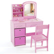 Barn – Sminkbord med Belysning Spegel Frisörbord – Rosa