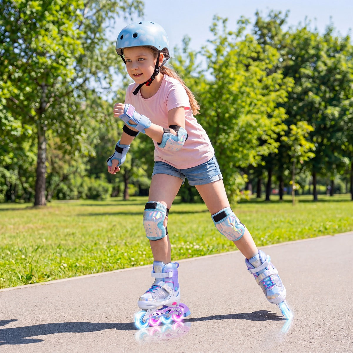 Inlineskater – för barn, justerbara i storlekar, med lysande hjul – 4 – Blå