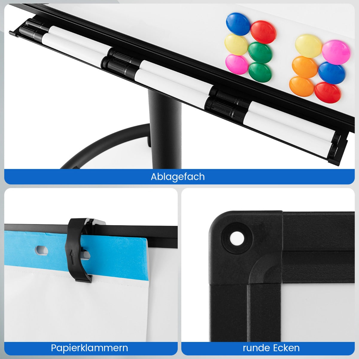 Blädderblocksställ – på hjul med magneter och markörer Whiteboard Höjdjusterbar upp till – 192 cm – Vit