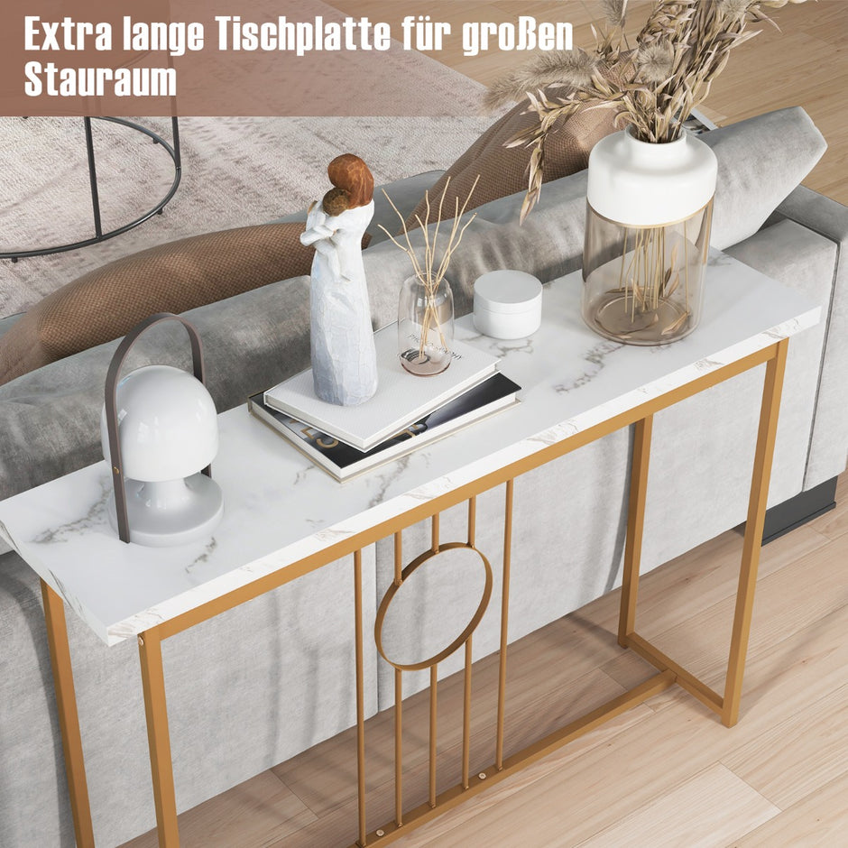 Konsolbord – i marmorlook med metallram och justerbara fotkuddar Smalt sidobord – Vit