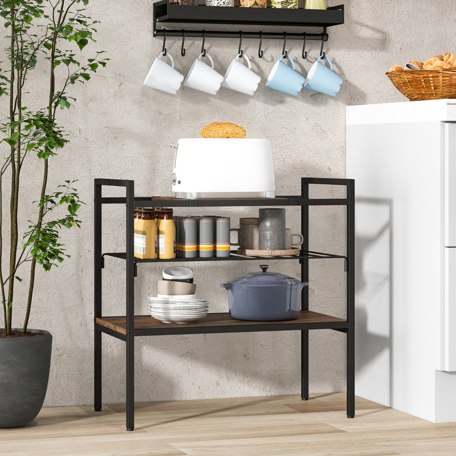 Konsolbord – med hyllor Smalt konsolsidobord Rustikt brunt – 60 x 33,5 x 61 cm – Rustik brun