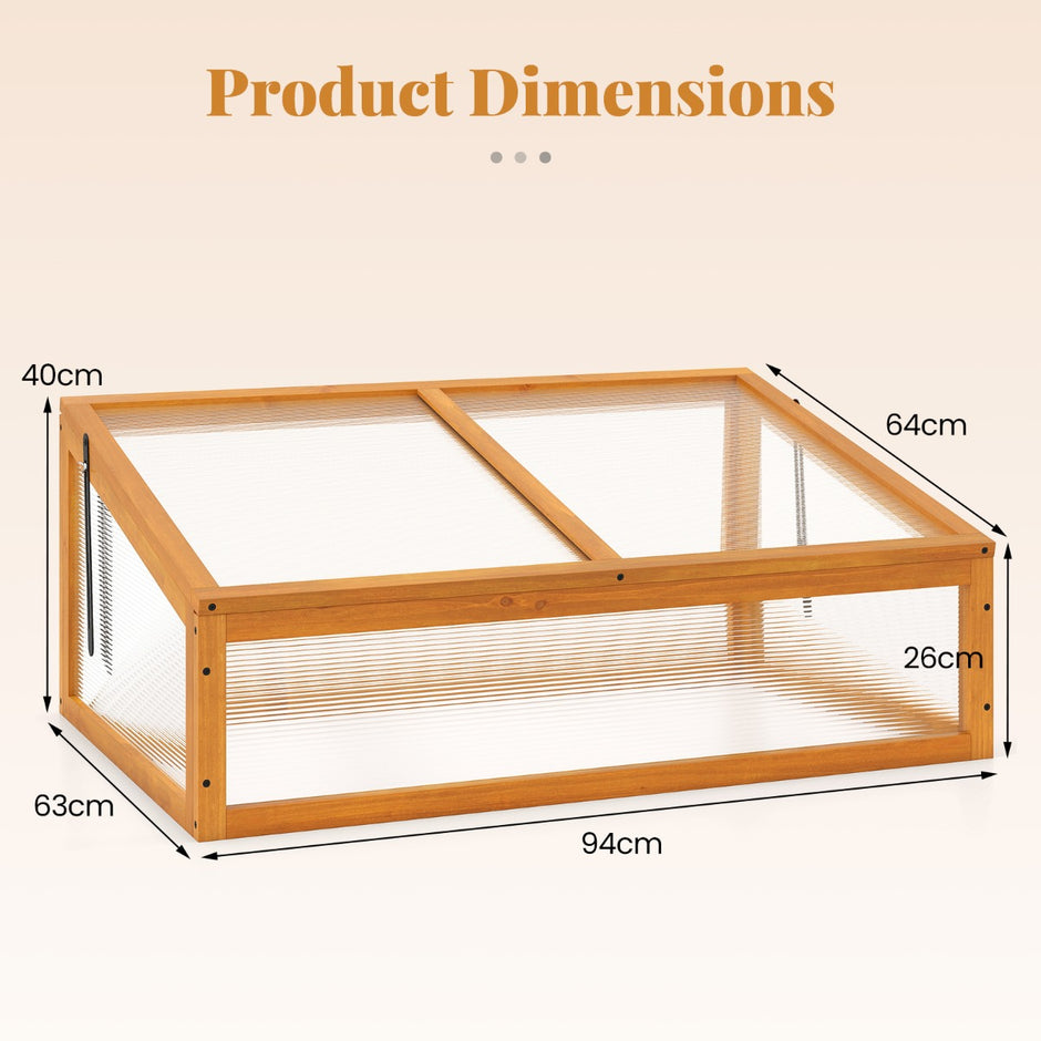 Växthus – Drivhus Trä förhöjd odlingsbädd med transparent vikbart tak – 94 x 63 x 40 cm – Orange