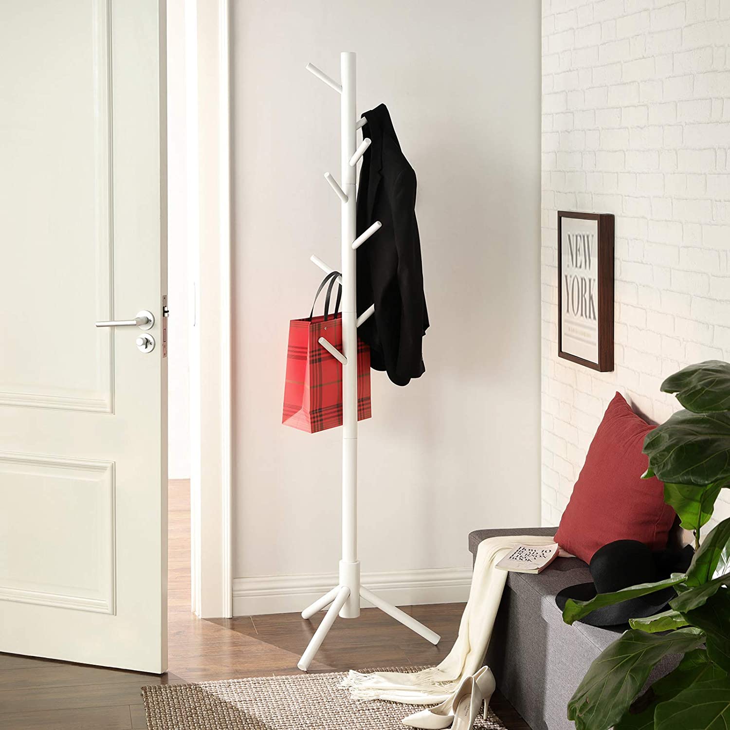 Standing Coat Rack - Tree Model - Solid Wood - 8 Hooks - 3 höjder