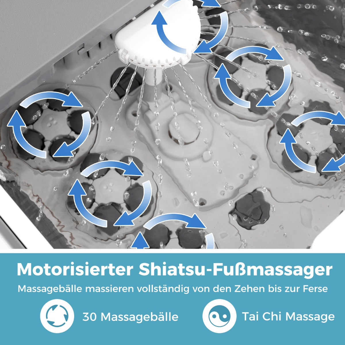 Fotbad – hopfällbart med dusch 60min timer och Shiatsu massagebollar temperatur 35-48°C uppvärmning – 30 – Grå