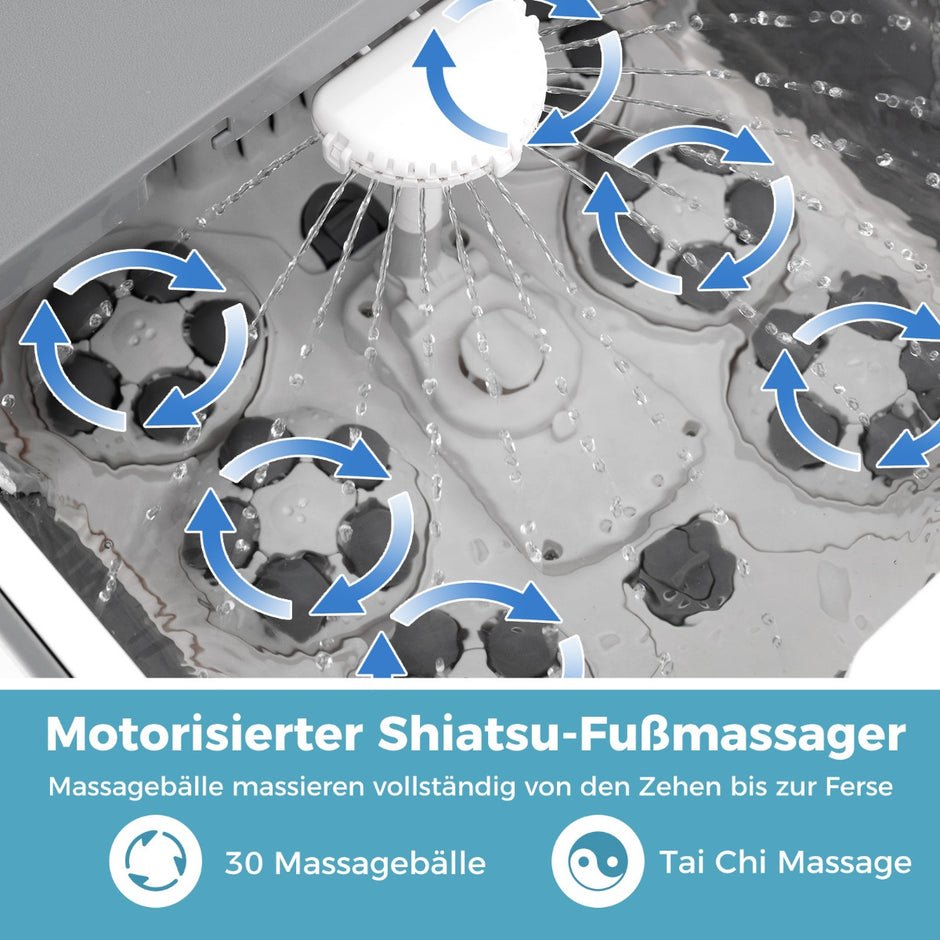 Fotbad – hopfällbart med dusch 60min timer och Shiatsu massagebollar temperatur 35-48°C uppvärmning – 30 – Grå