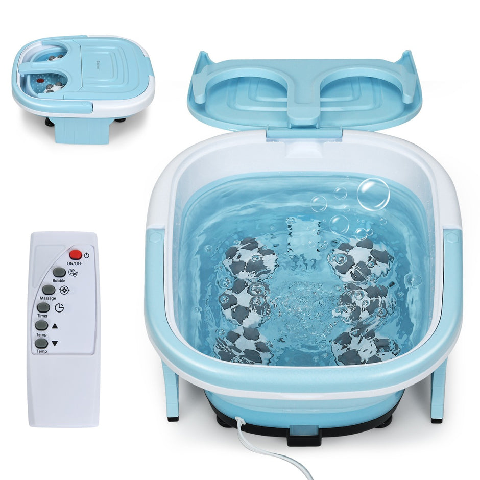 Fotbadsmassager – hopfällbar med fjärrkontroll bubbelpool – 42 x 40 x 24 cm – Blå
