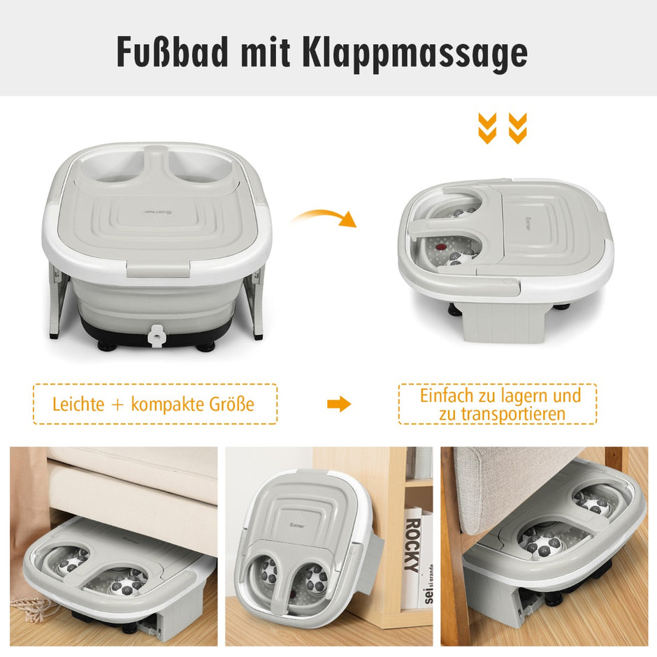 Fotbad – Massager bubbelpool med justerbar värmetemperatur – 42 x 40 x 24 cm – Grå