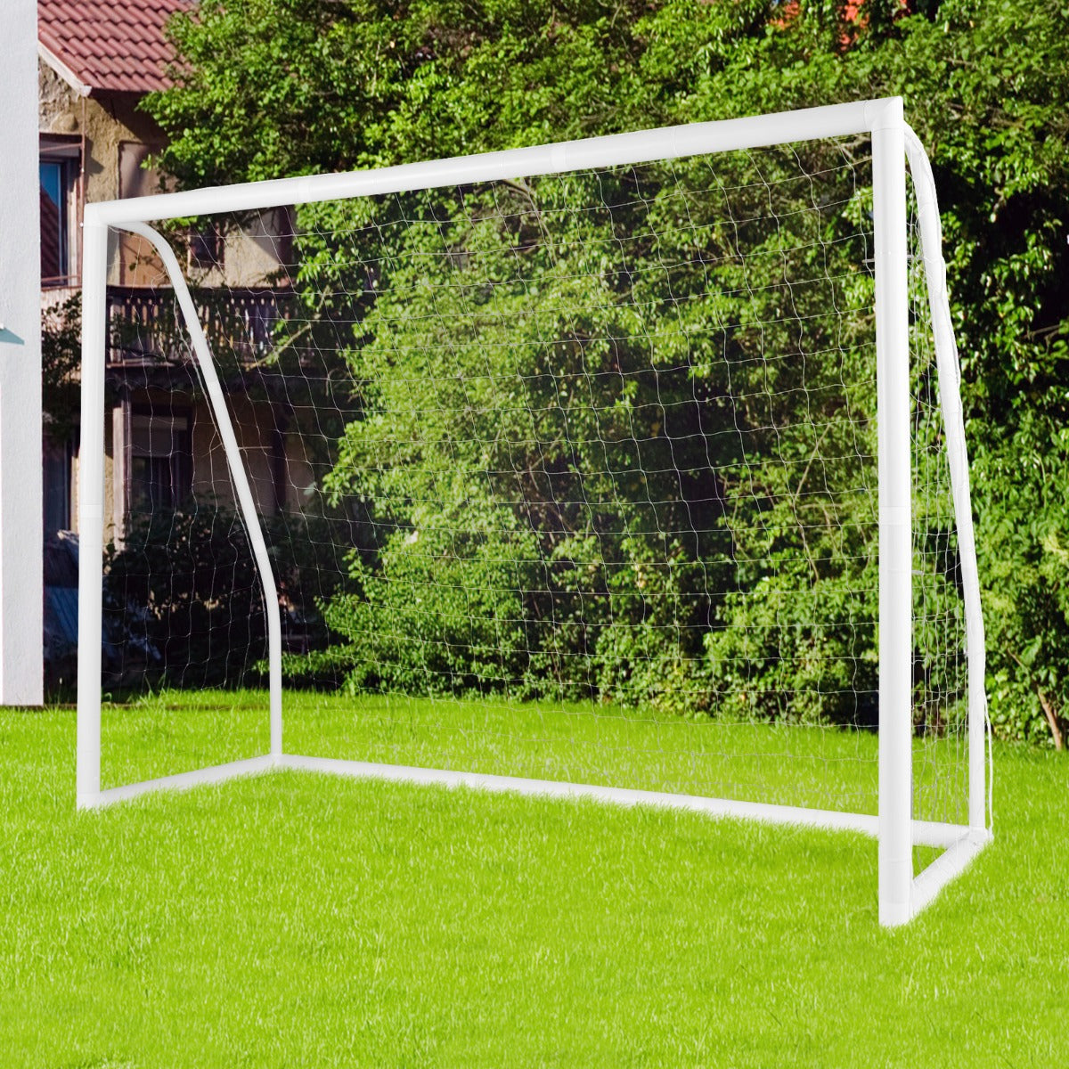 Fotbollsmål – med höghållfast nät och markspikar väderbeständig målfotbollsträning – 6 245 x 180 cm – Vit