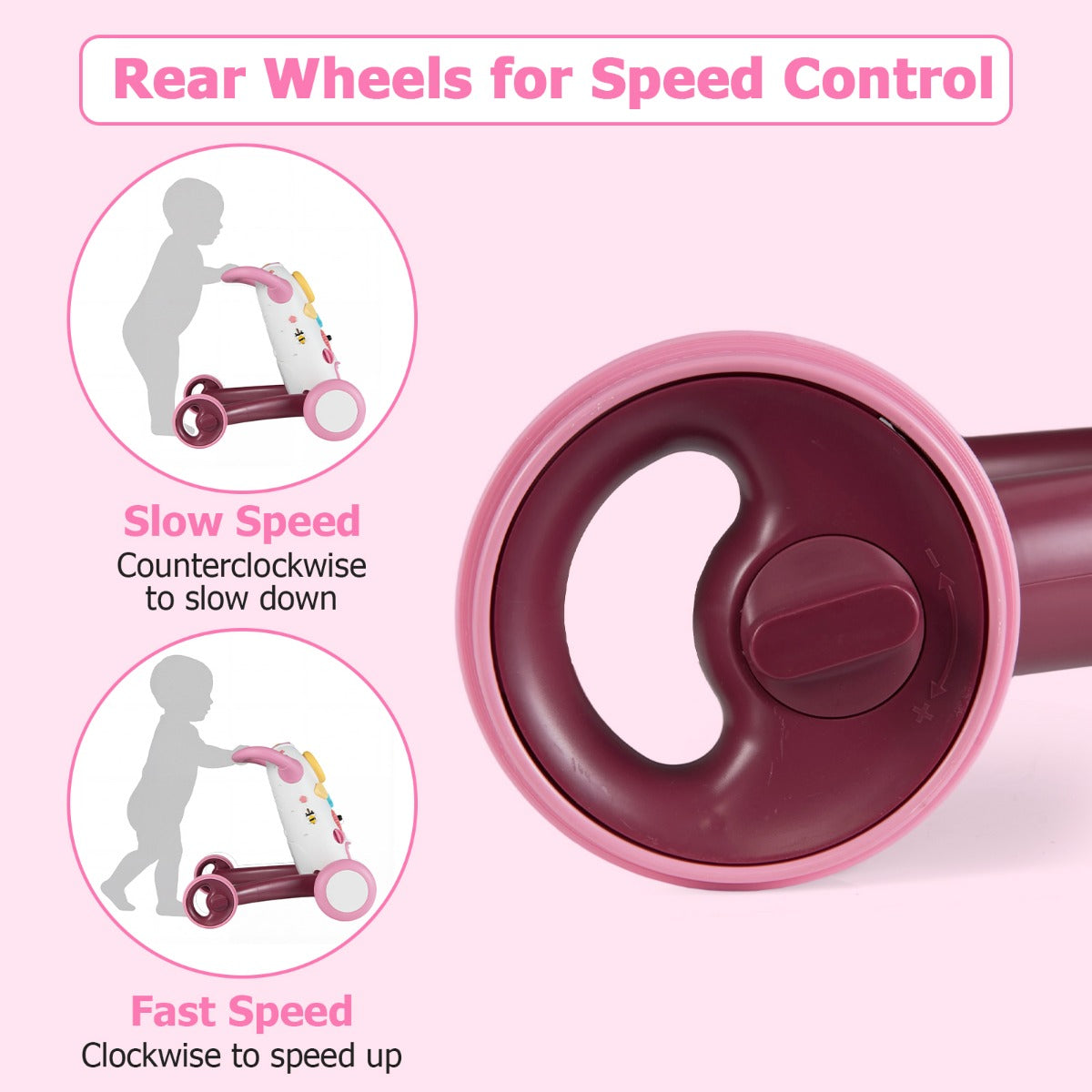 Gåstol – Baby Walker med musik och ljus gånghjälp formsorterare roterande kugghjul – Rosa