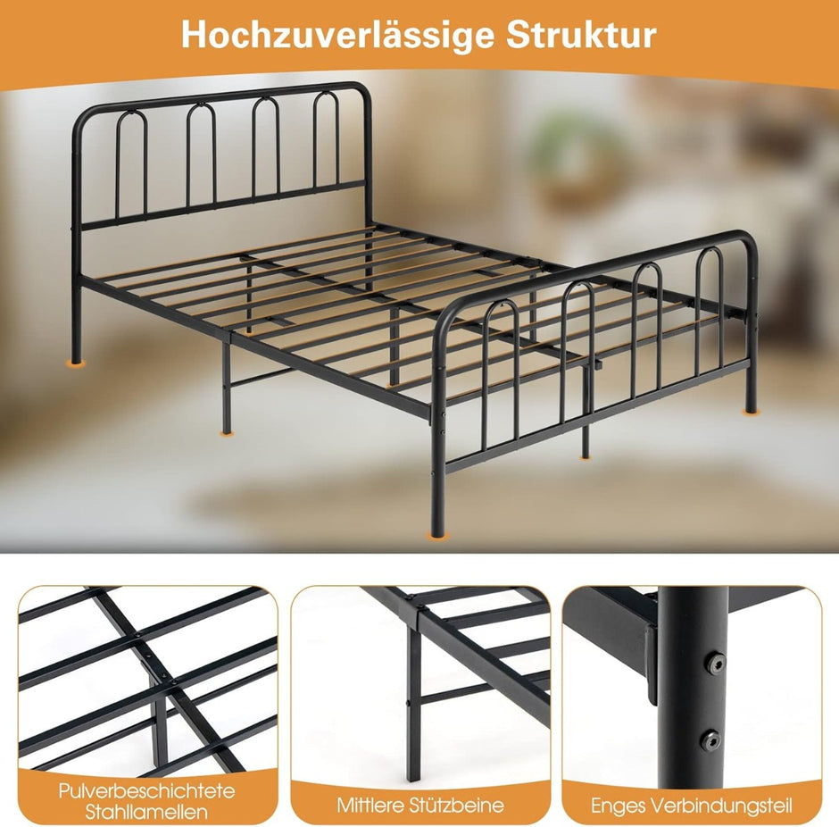 Sängstomme – i metall för madrass med lamellram och förvaringsutrymme – 190 x 140 cm – Svart