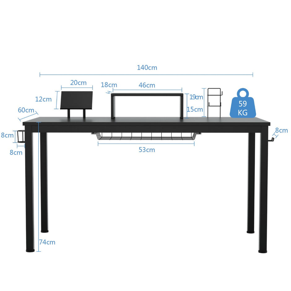 Spelbord – med bildskärmshylla – 140 cm 155 x 60 x 94 cm – Svart