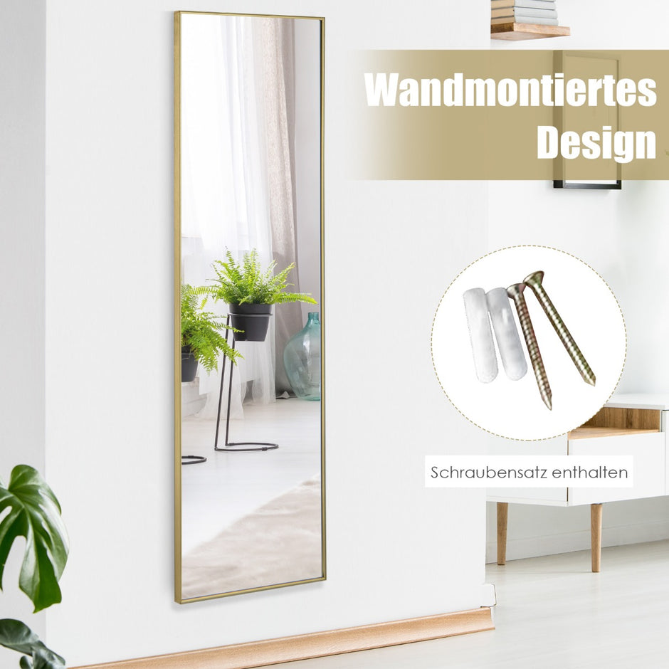 Hellängdsspegel – med höjdjusterbara hängkrokar Väggspegel Gyllene – 37 x 120 cm – Guld