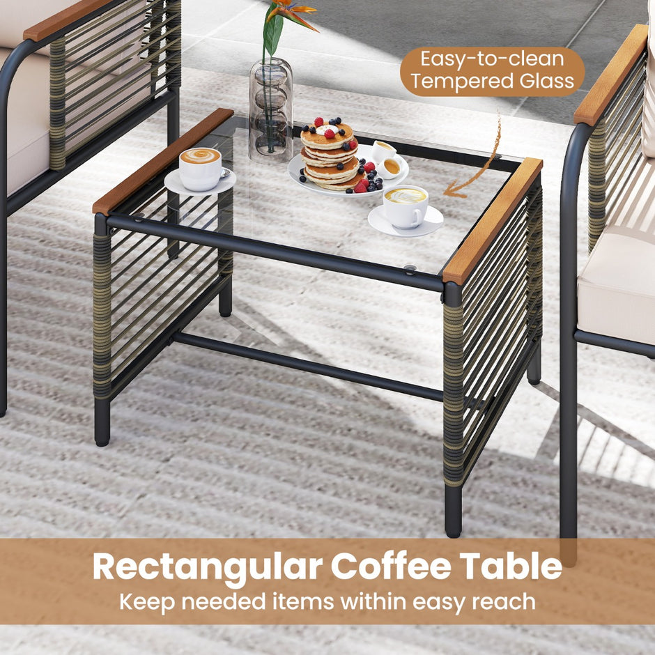 Rattan – trädgårdsmöbler set inkl. stolar med kuddar och pall bord Sittgrupp – 2 – Beige