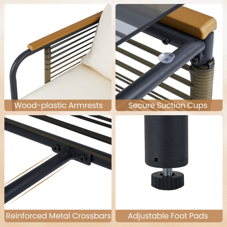 Rattan – trädgårdsmöbler set inkl. stolar med kuddar och pall bord Sittgrupp – 2 – Beige