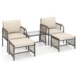 Rattan – trädgårdsmöbler set inkl. stolar med kuddar och pall bord Sittgrupp – 2 – Beige