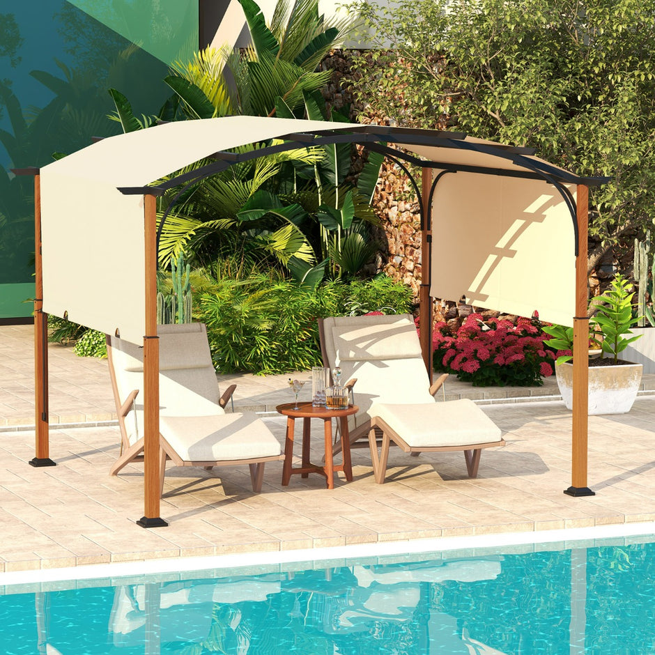 Pergola – med utdragbart tak Vattentät Stabil Vintertät Paviljong – 3,6 x 3 m – Beige