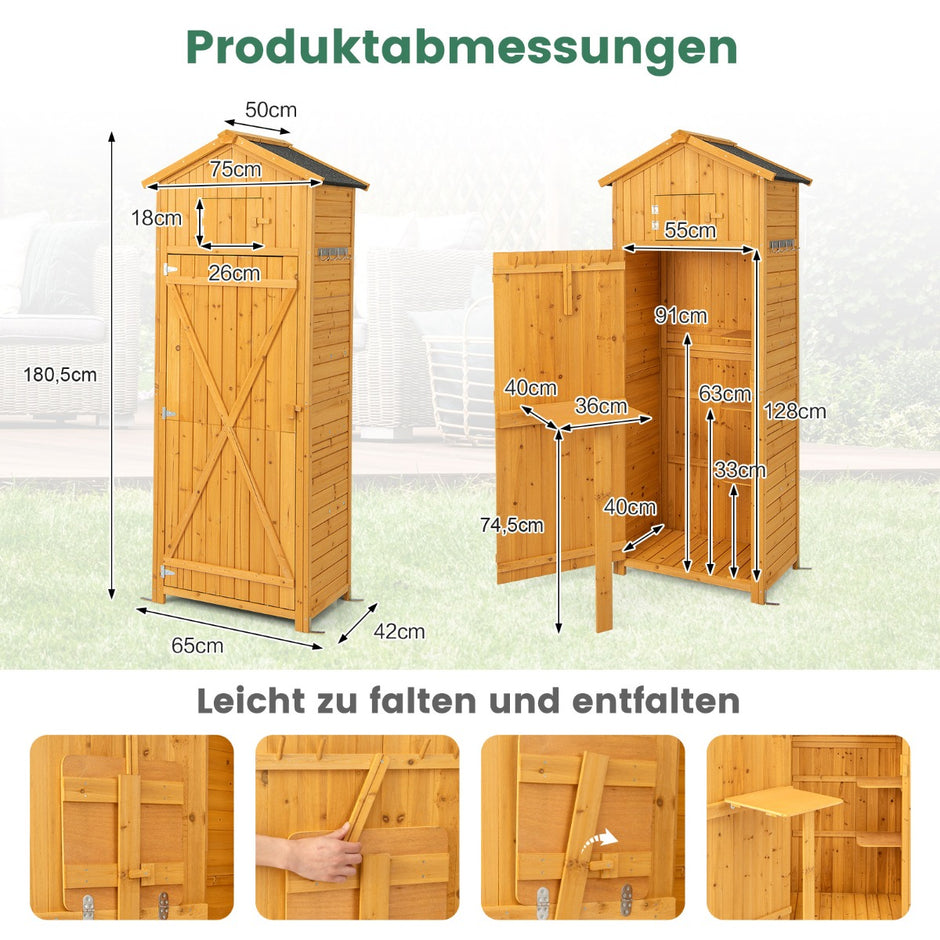 Trädgårdsbod – redskapsskåp för utomhusbruk – 75 x 50 x 180,5 cm – Natur