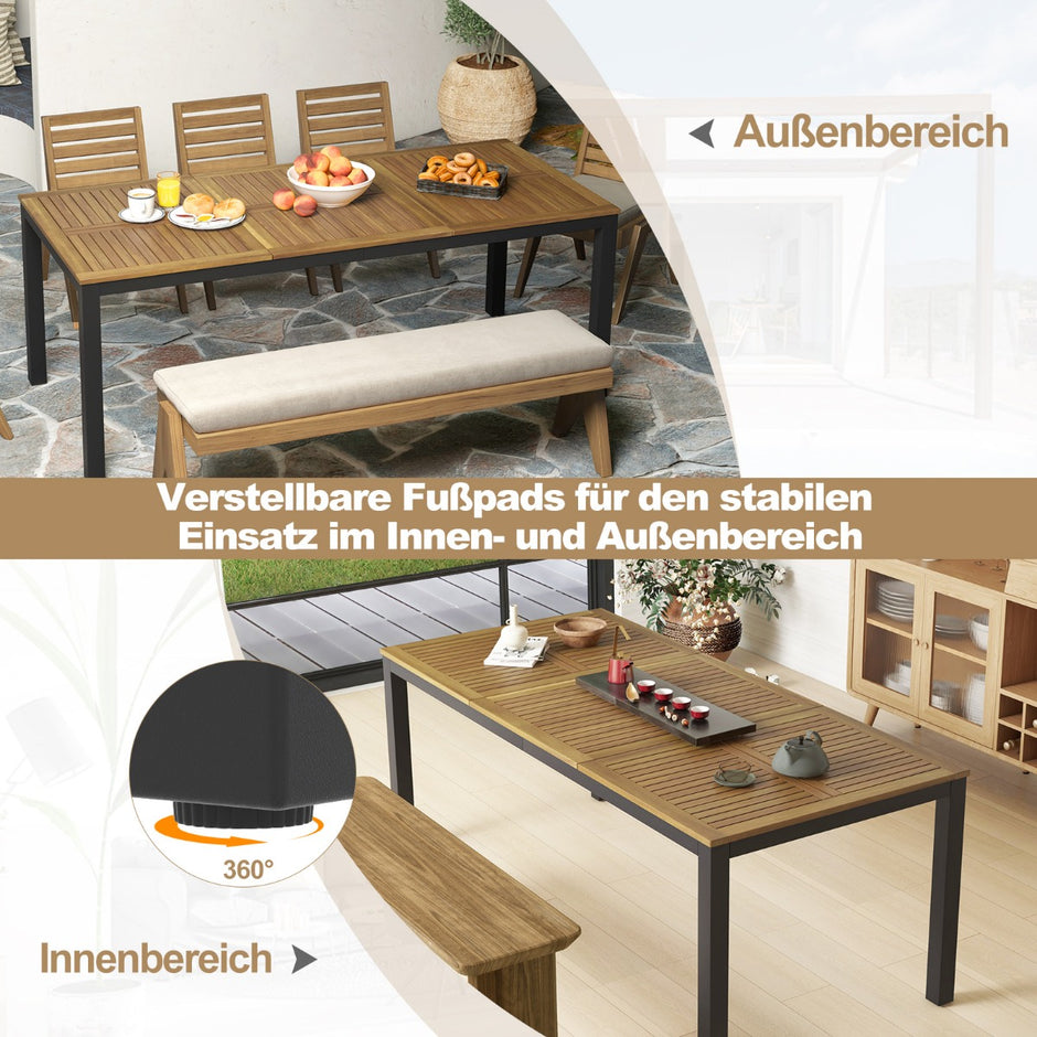 Trädgårdsbord – akaciaträ trädgårdsmatbord för personer rektangulärt uteplatsbord – 8 200 x 90 x 75 cm – Natur