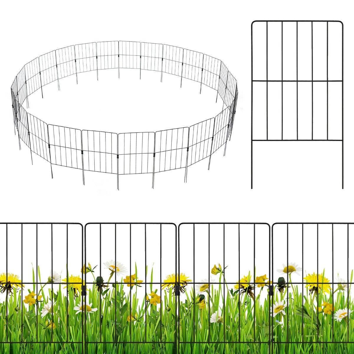 delat – dekorativt trädgårdsstängsel barriärstaket rostsäkert metalltrådstaket – 25 33 x 61 cm – Svart
