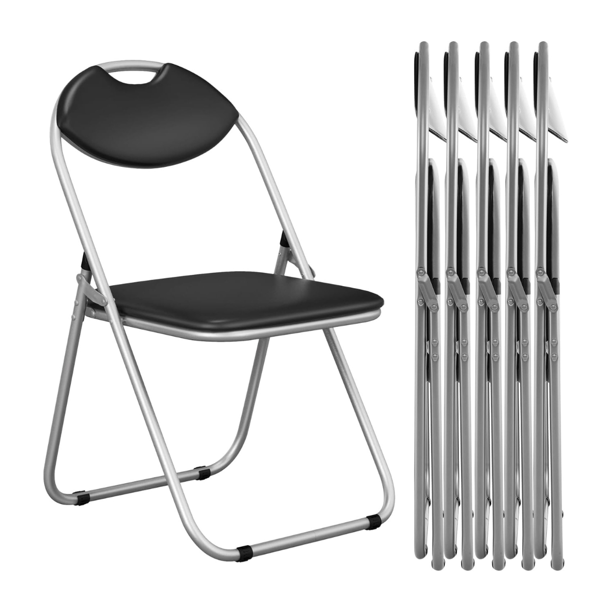 Set – med hopfällbara stolar metallram och vadderade säten halkfria fotkuddar – 6 – Svart