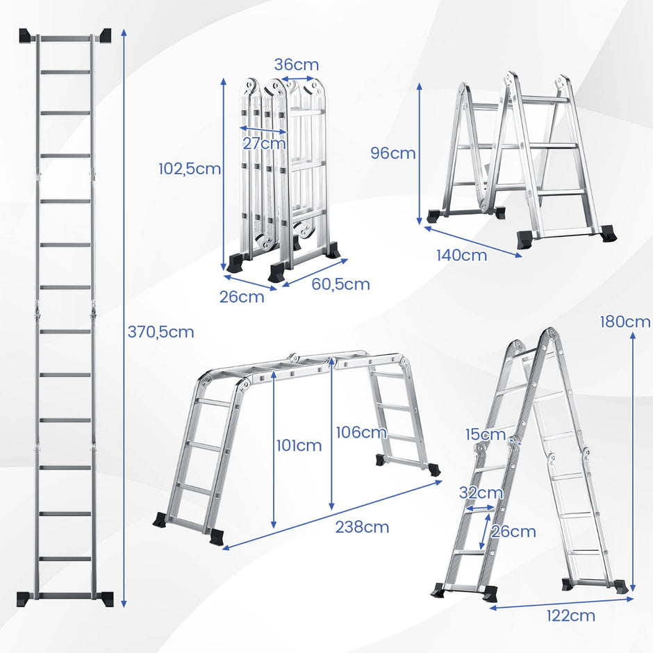 i – multifunktionsstege tillverkad av aluminiumställningsstege lastkapacitet upp – 7 1 150 kg 370,5 cm – Silver
