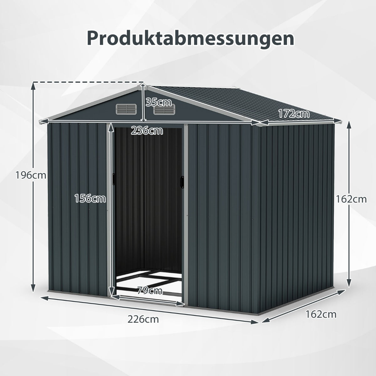 Utrustningsskåp – Metall med pulpettak och skjutdörrar Trädgårdshus Cykelgarage Trädgårdsskjul – Mörkgrå