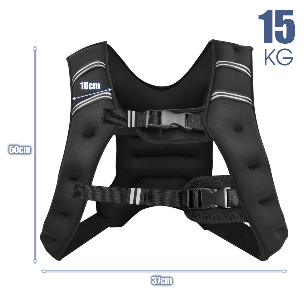 Viktväst – träningsväst med reflekterande ränder och justerbar rem fitnessväst – 15 kg – Svart