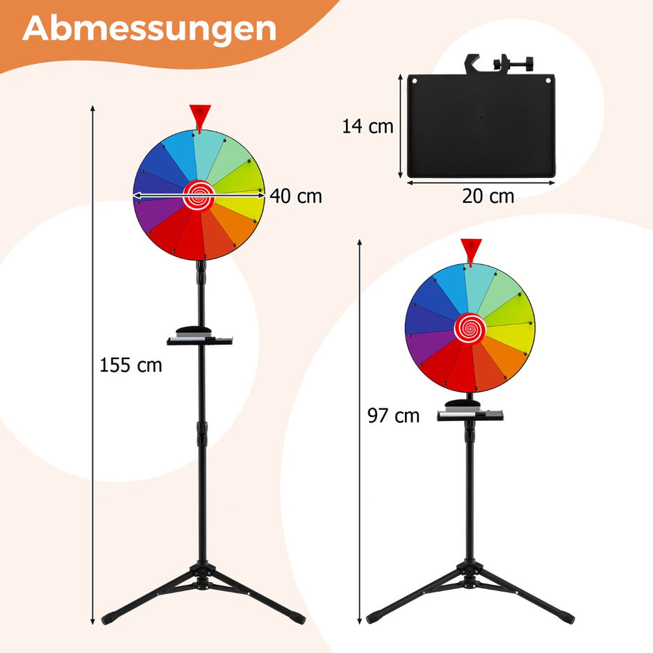 Lyckohjul – med stativ Höjdjusterbart prishjul hylla – Ø 40 cm – Färgglad