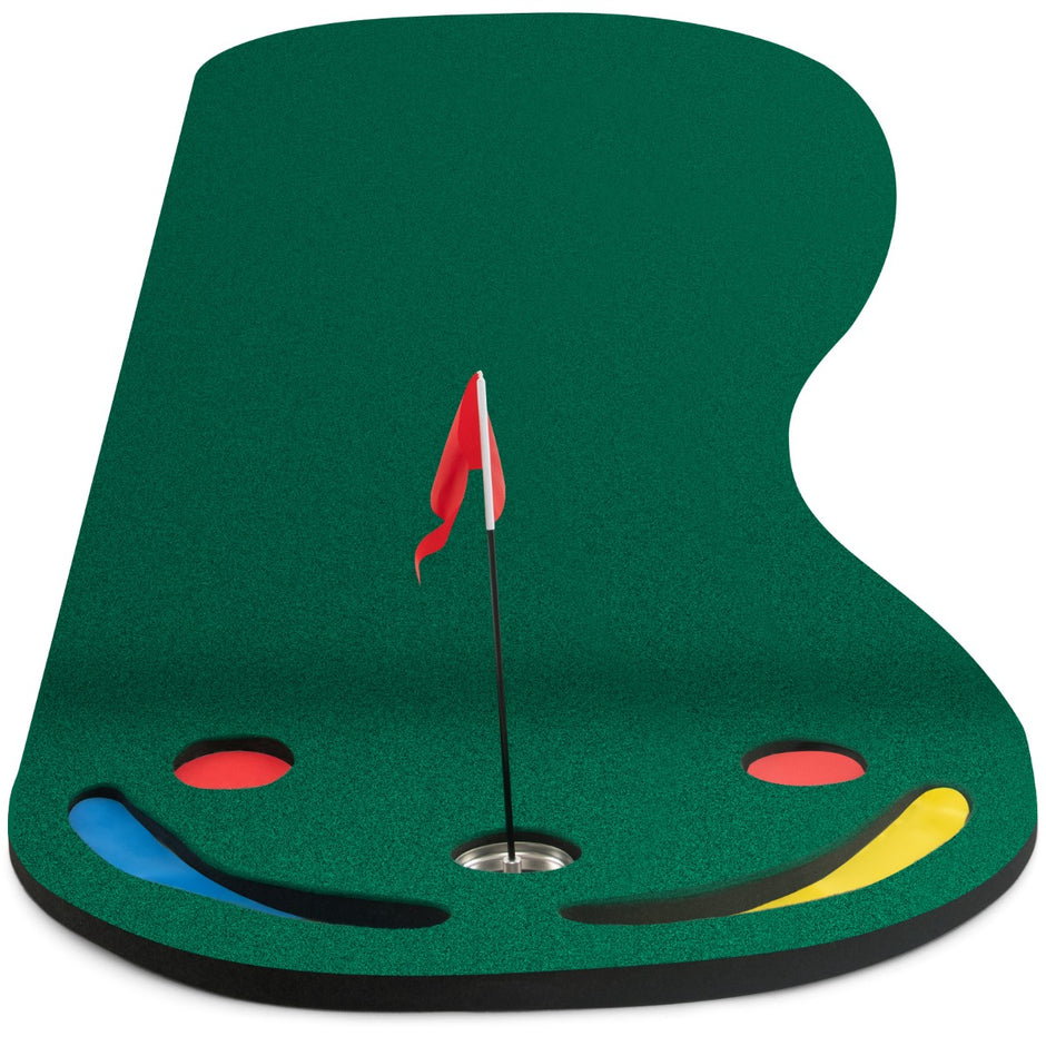 Golfputtmatta – med puttkoppar och flaggvikbar golfmatta Övningsmatta – 3 1 300 x 96 cm – Grön