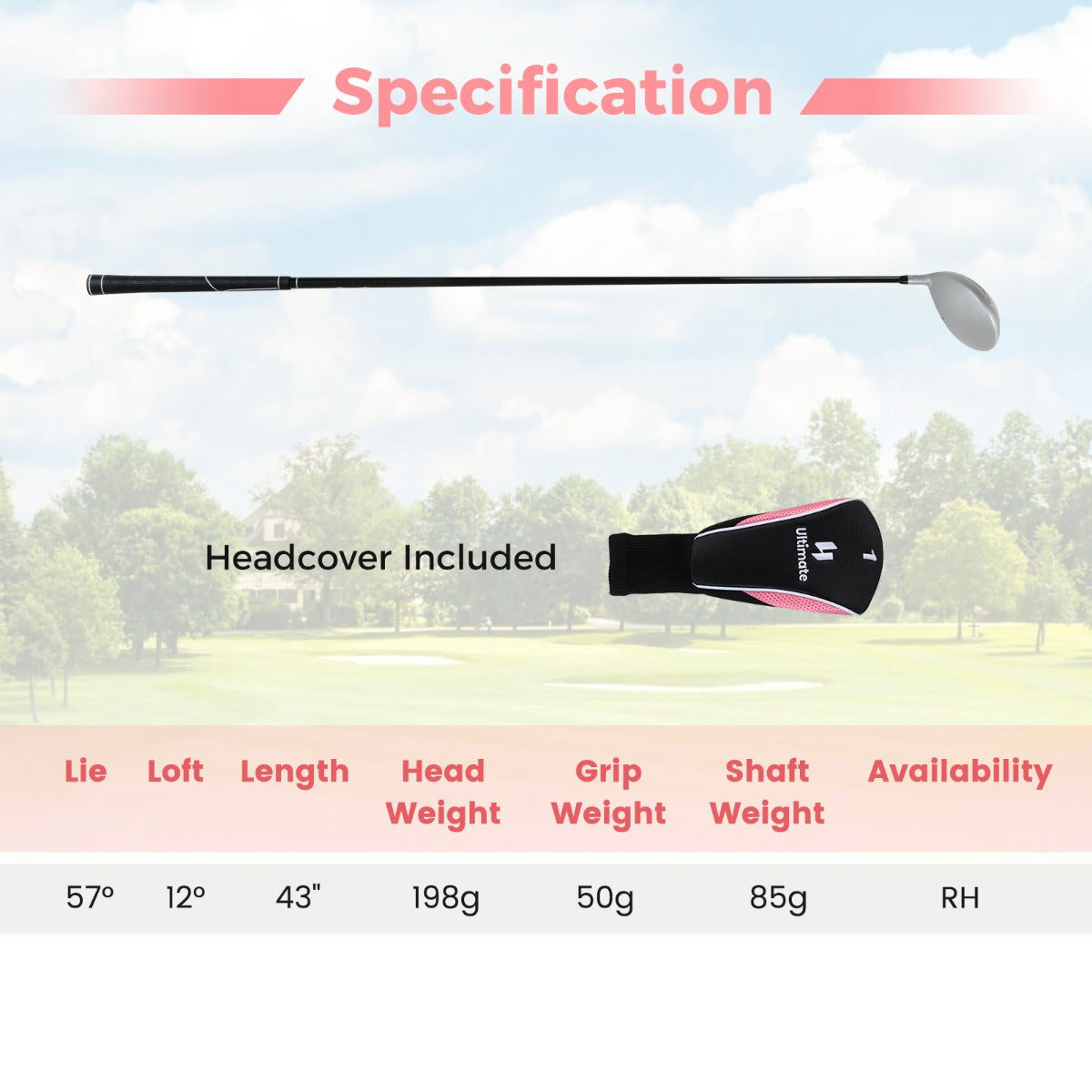 Dam – Golf Driver 460CC i aluminium för högerhänta, med grafitskaft och klubbskydd – Rosa