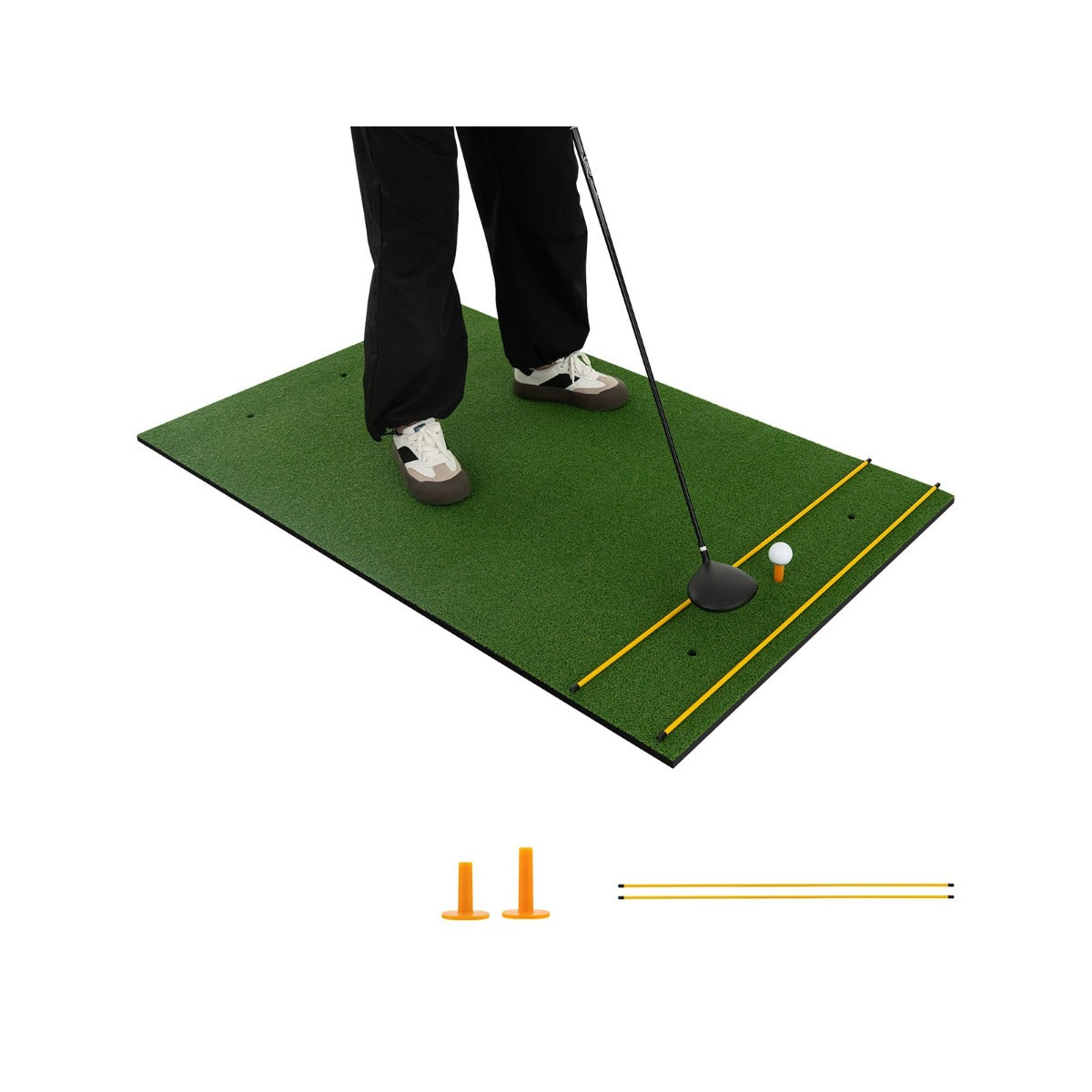 i – golf tee matta med konstgräs, tees, inriktningsstavar och förborrade hål – 3 1 2 2 6 152 x 117 cm – Grön