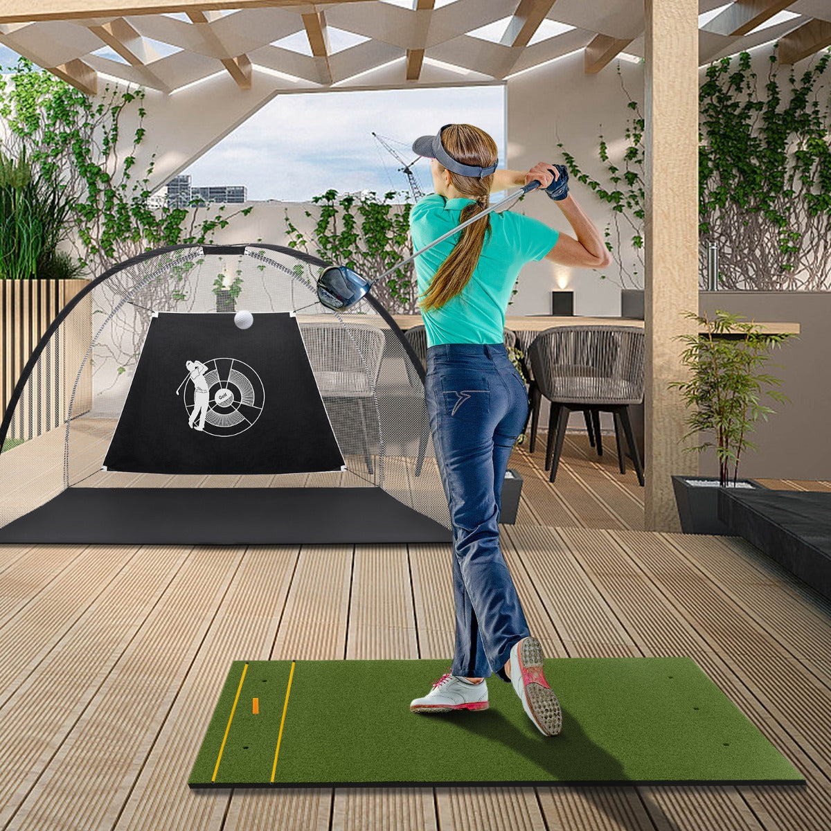 Golf – tee matta gummi tees och inriktningsstänger positioner Tjocklek – 2 2 6 152 x 92 cm 20 mm – Grön