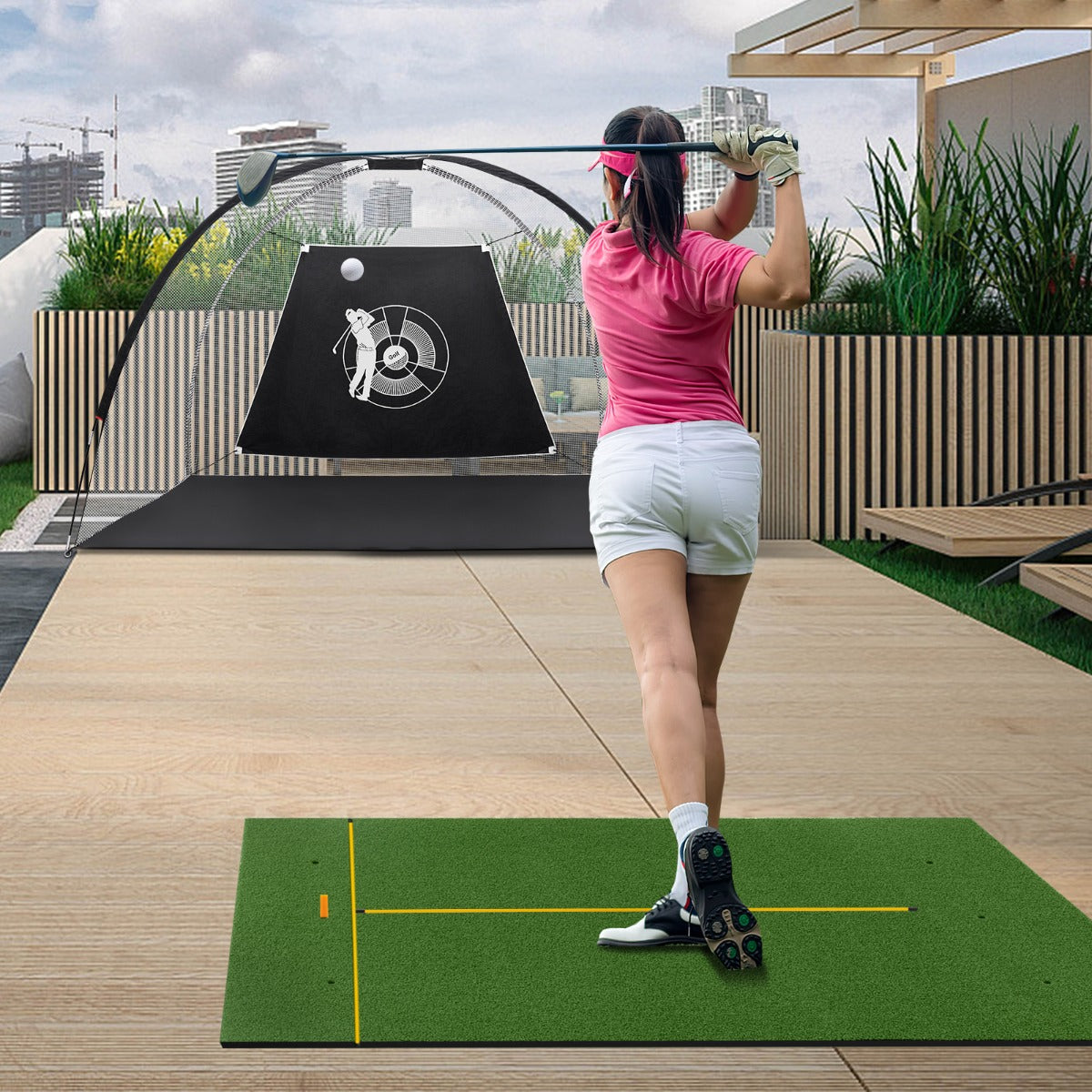 Golfslagmatta – gummi tees och uppriktningsstavar tee positioner Tjocklek – 2 2 6 152 x 92 cm 32 mm – Grön