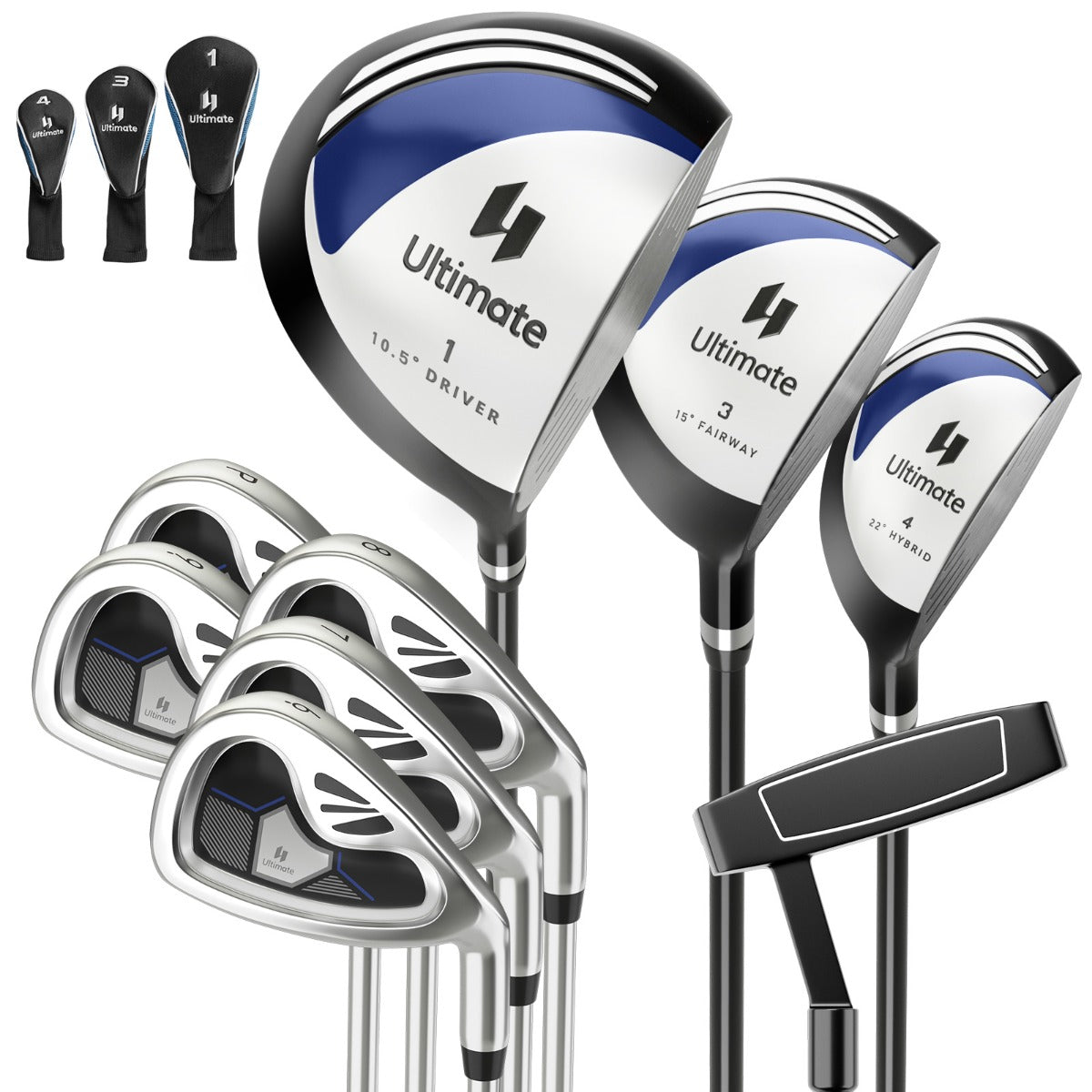 delat – komplett golfklubbset för högerhänta män med klubböverdrag – 9 – Silver