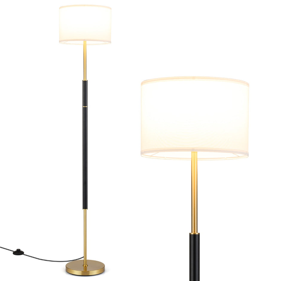 Stående – lampa med linneskärm, E27 sockel och fotbrytare – 165 cm – Svart