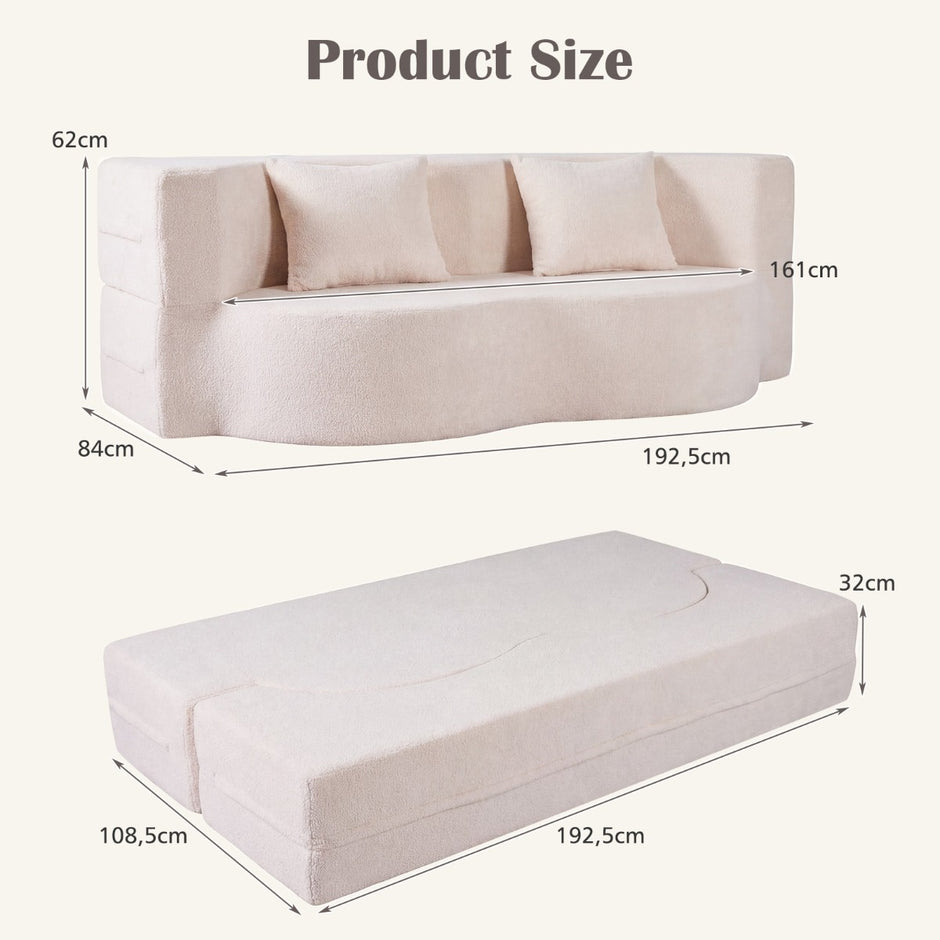 Soffasäng – med bekväma kuddar och minnesskum, benlös soffa/säng i Teddy fleece – 2 – Beige