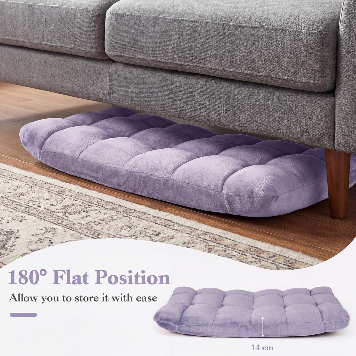 Klappbarer – Bodenstuhl Bodensessel mit Verstellbarer Rückenlehne Hochdichtem Schaumstoff – Violett